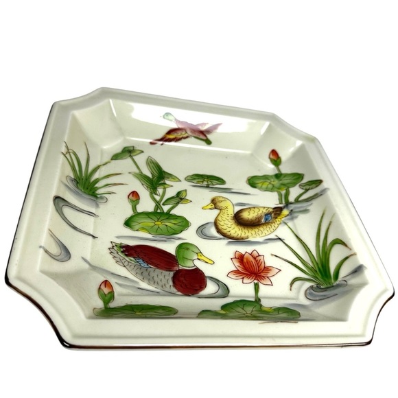 Andrea by Sadek 8 Sided Square Ducks Lily Pads Serving Plate #5868 Made in Japan - Picture 2 of 7